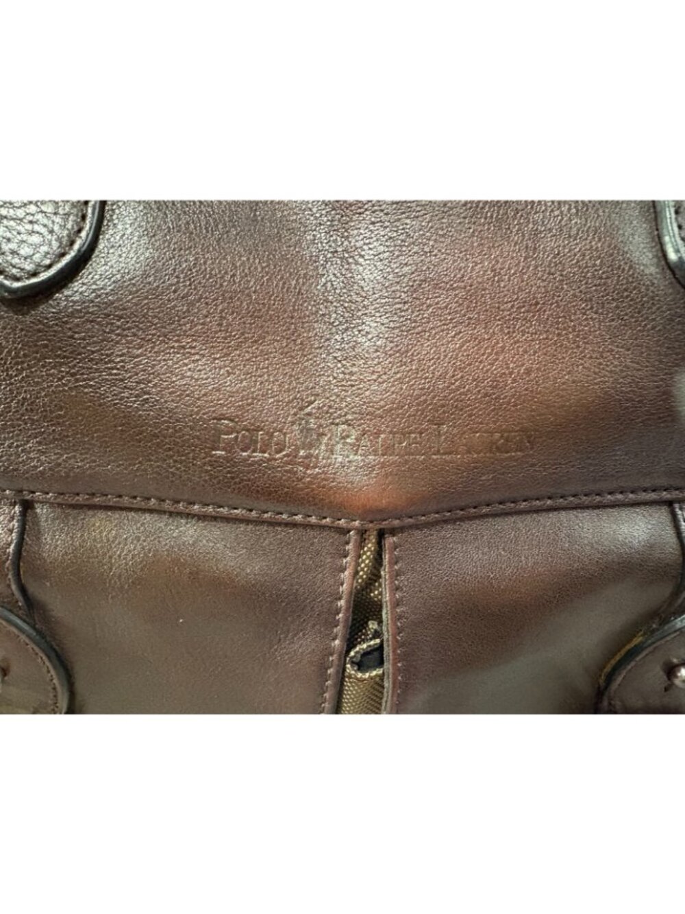 Polo Ralph Lauren Leather Canvas Heritage Logo Messenger Laptop Bag Brown Khaki - Picture 10 of 14
